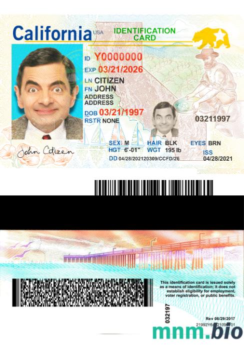 Karta identyfikacyjna stanu Kalifornia (USA) 2021-obecnie